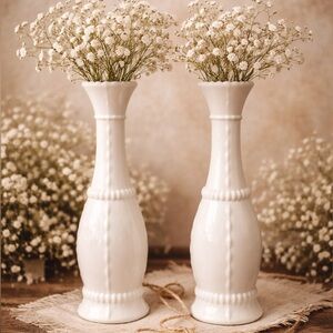 Milk Glass‎ Vases Vintage White Vertical Lines Bar Pattern Set 2